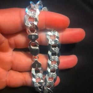 Sterling Silver Diamond Cut Curb  Bracelet 12.5mm - CH635
